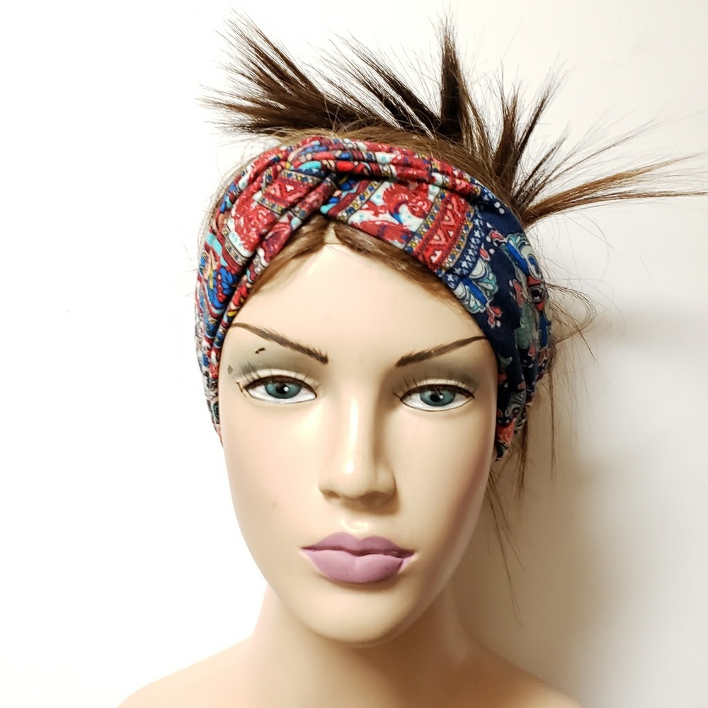 Persian Blue Print Turban Headband, Cute Headwraps - Picture 8 of 8